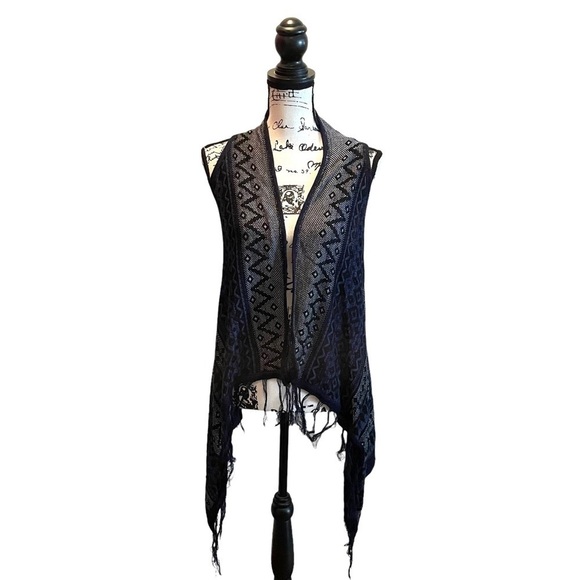 Miami Francesca Knit Sweater vest Navy Blue Size Medium NWT Tribal Festival - Picture 1 of 7